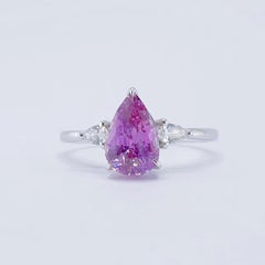 GRC Certified 1.14Carat Unheated Purple Sapphire Three Stone Diamond Ring