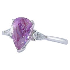 GRC Certified 1.14Carat Unheated Purple Sapphire Three Stone Diamond Ring