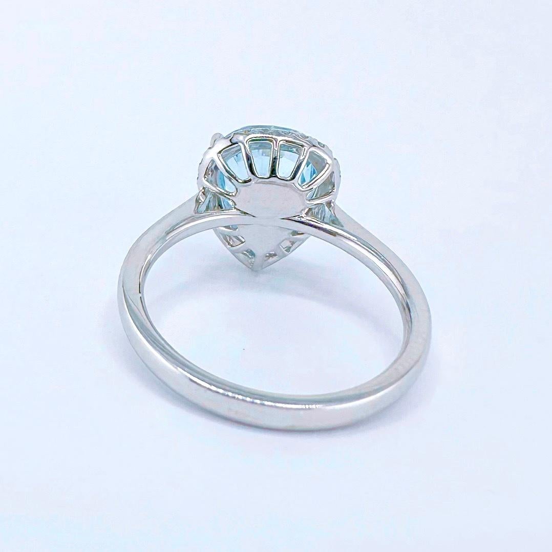 Modern GRC Certified 2.16 CT Intense Blue Aquamarine Ring with Diamonds For Sale