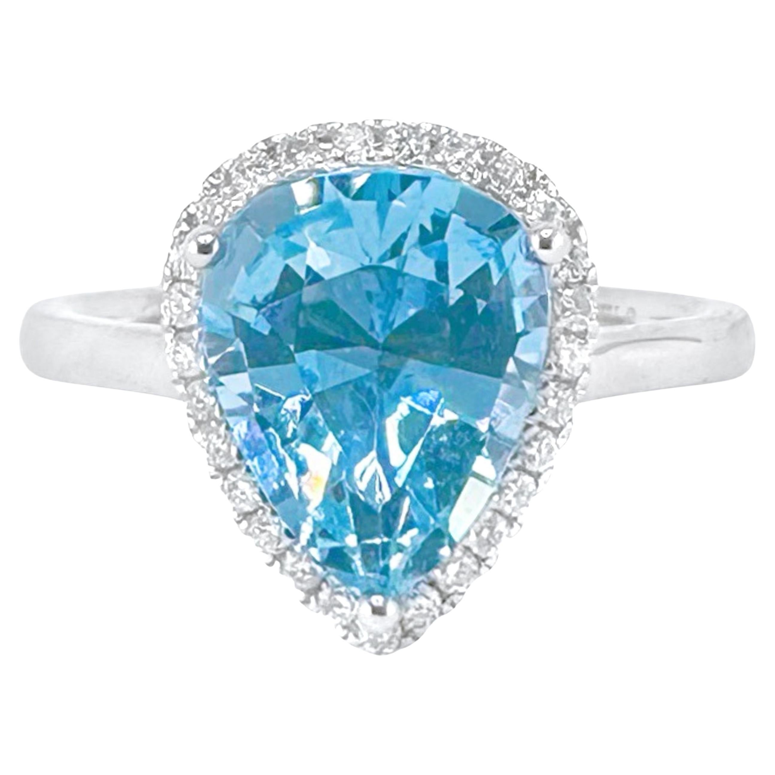 GRC Certified 2.16 CT Intense Blue Aquamarine Ring with Diamonds