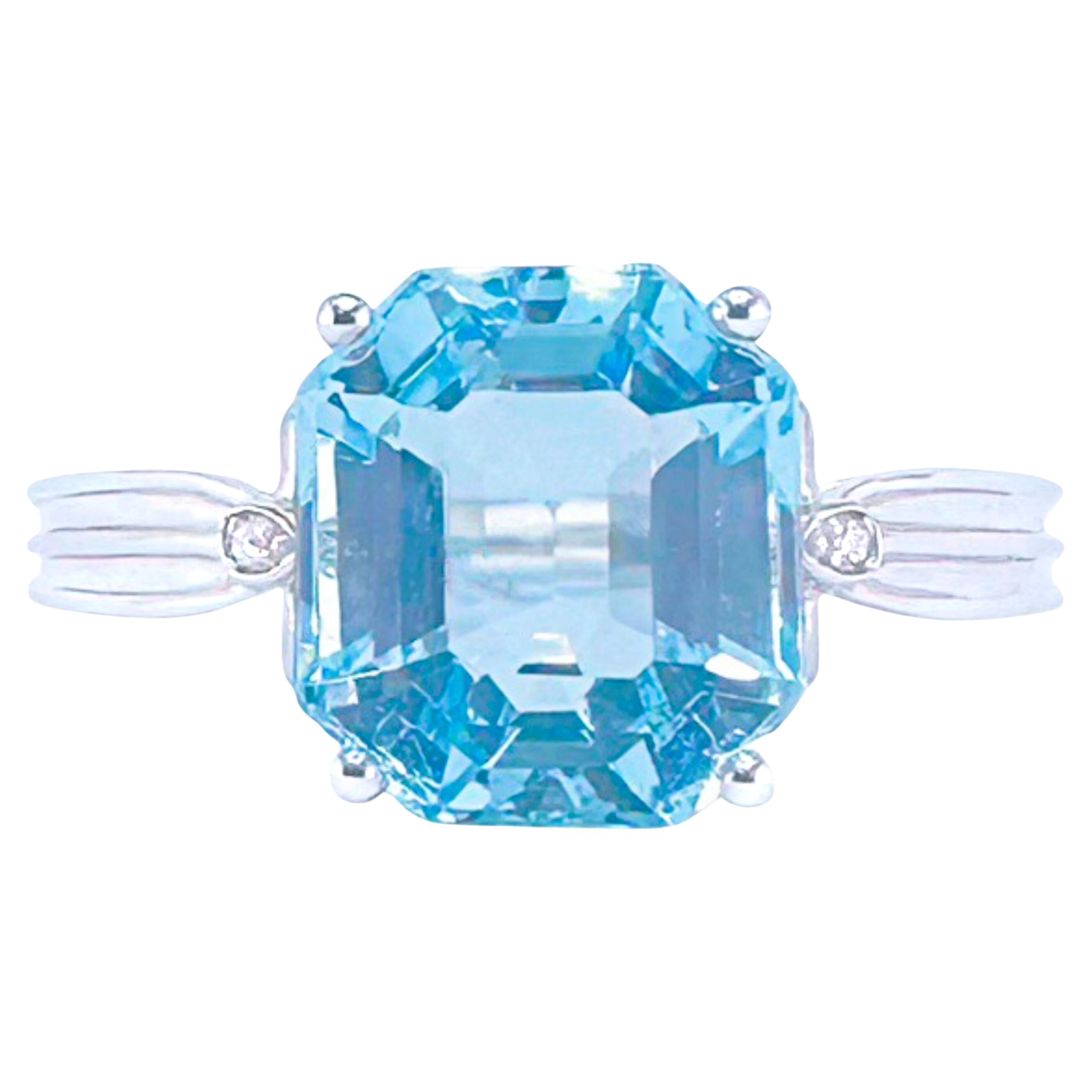 GRC Certified 2.57 CT Intense Blue Aquamarine Ring with Diamonds