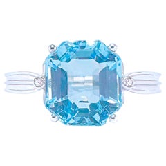 Anillo de aguamarina azul intenso con diamantes, certificado GRC de 2,57 CT