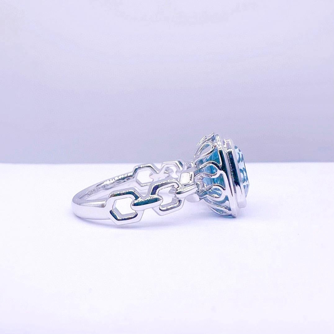 GRC-zertifiziert 3,0 CT Vivid Blue Aquamarin 18K Weißgold Ring (Brillantschliff) im Angebot