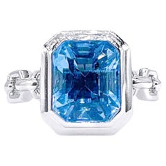 Anello in oro bianco 18 carati certificato GRC con acquamarina blu vivida da 3,0 CT