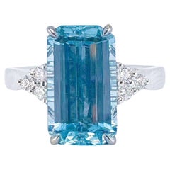 GRC-zertifiziert  3,37 CT Santa Maria Blauer Aquamarin 18K Goldring mit Diamanten