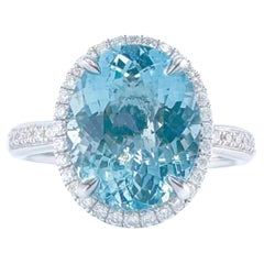 GRC zertifizierter 3,40 CT intensiv blauer Aquamarin 18K Gold Cocktail-Diamantring mit Diamanten