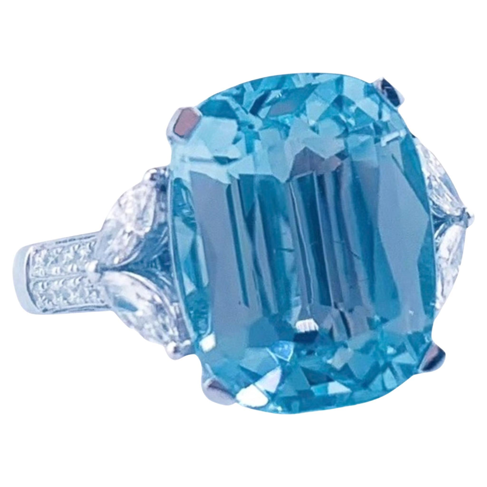 GRC Certificado 5.48 CT Aguamarina Anillo de Cóctel de Oro de 18K