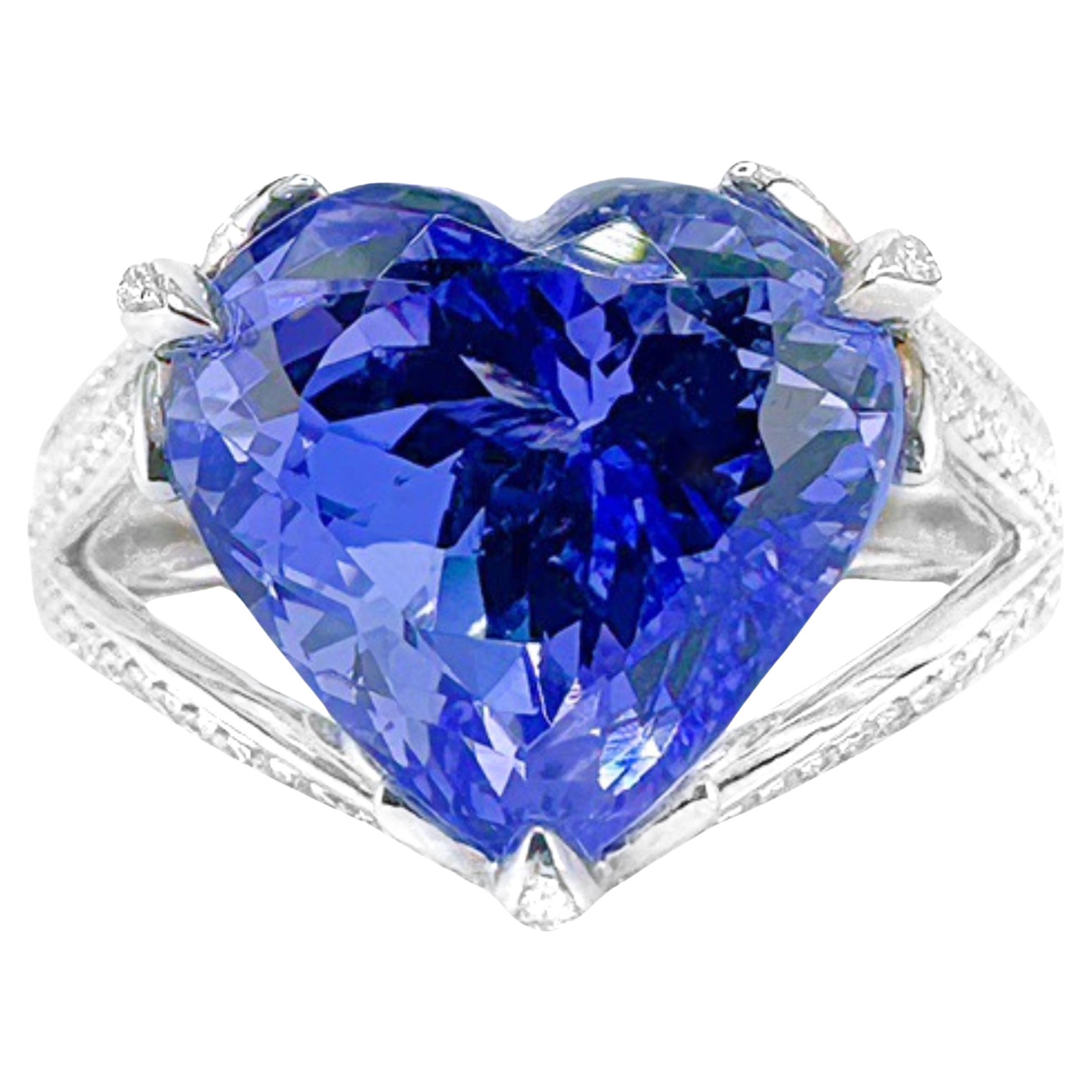 GRC Certified 7.11 CT Tanzanite 18K White Gold Ring with Diamonds