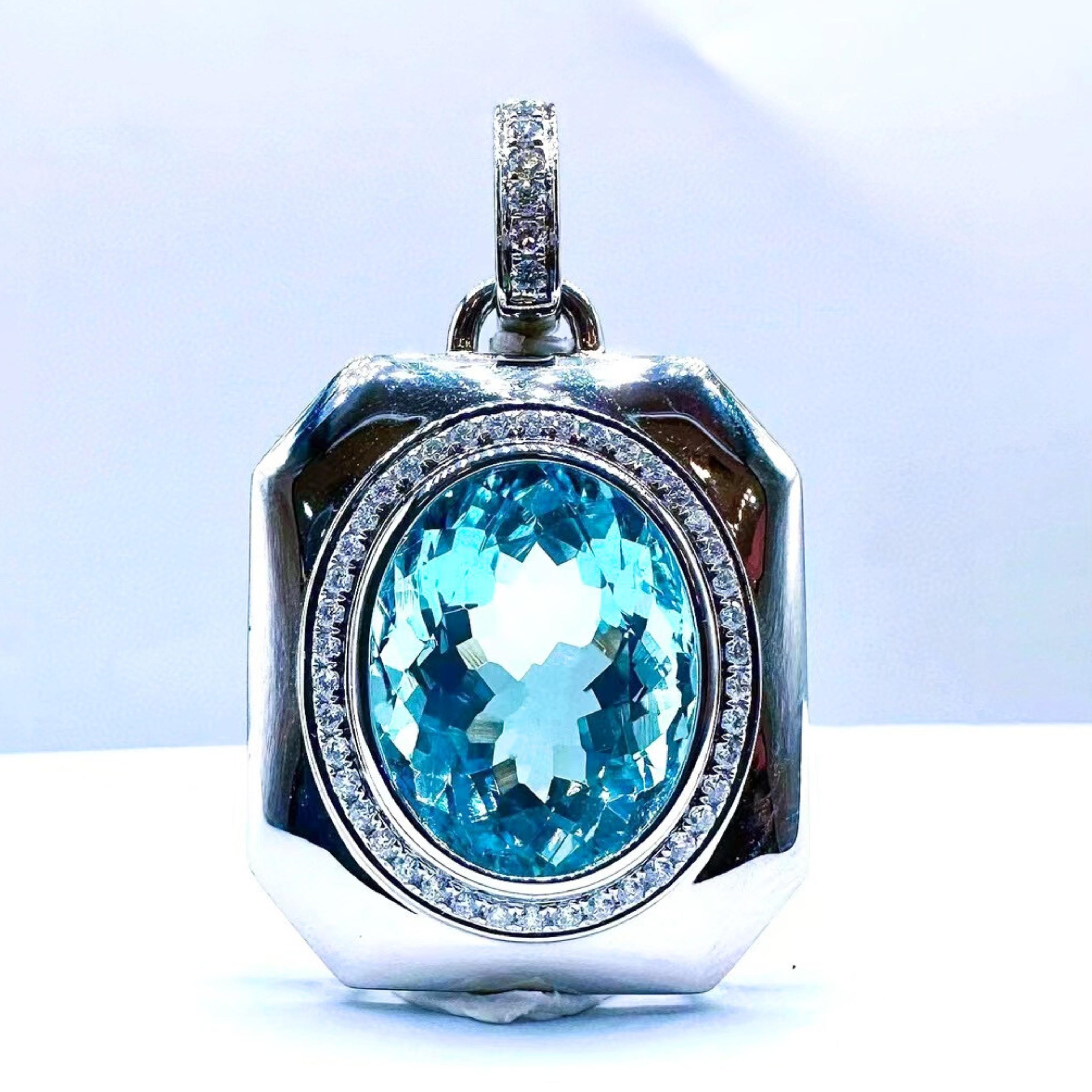 Oval Cut GRC Certified 7.40 CT Santa Maria Blue Aquamarine Pendant with Diamonds For Sale