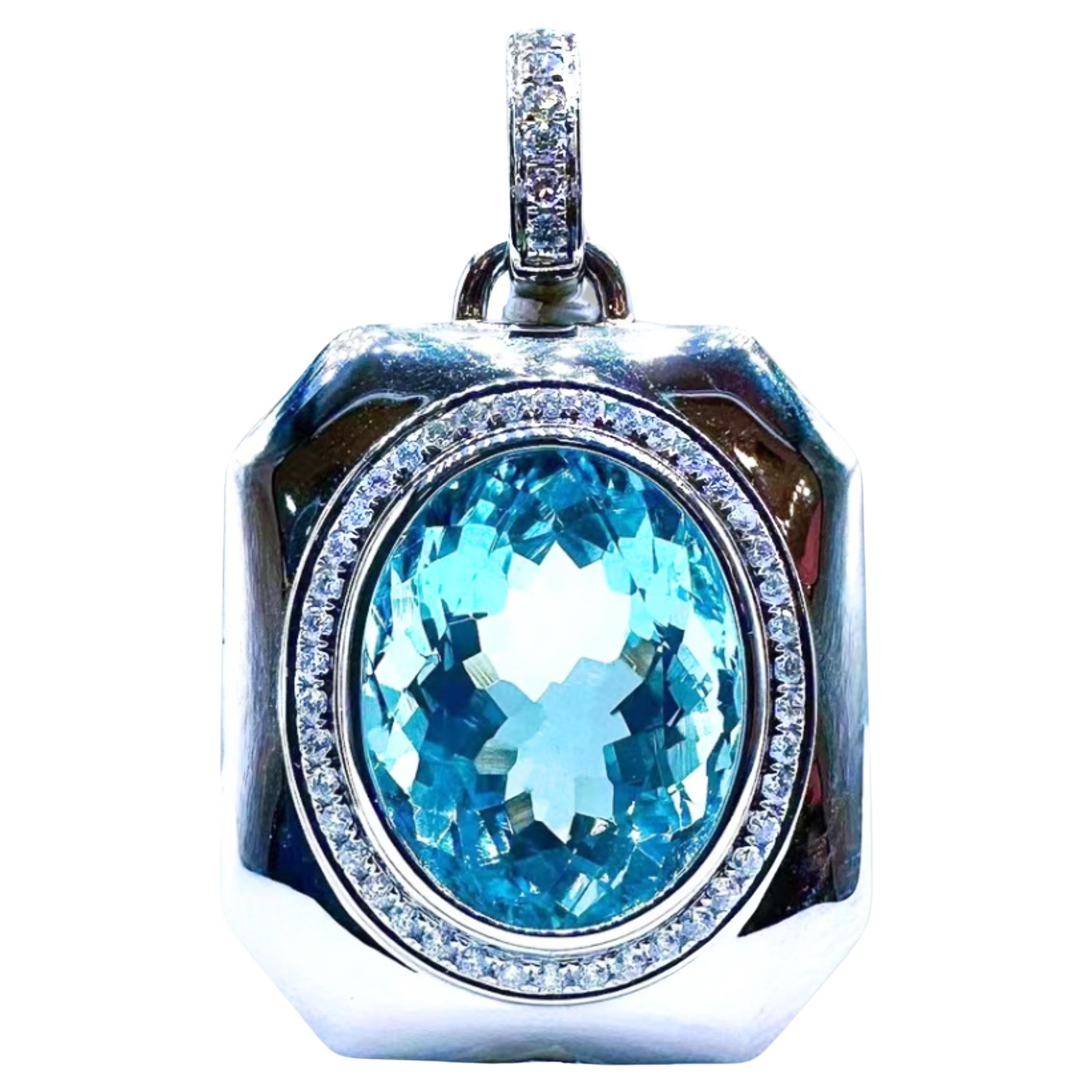 GRC Certified 7.40 CT Santa Maria Blue Aquamarine Pendant with Diamonds