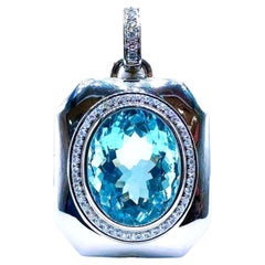 GRC zertifizierter 7,40 CT Santa Maria Blauer Aquamarin-Anhänger mit Diamanten