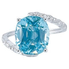GRC Certificado Azul Intenso 3,29 CT Aguamarina Anillo de Oro de 18K
