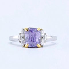 GRC Certified Light Purple Sapphire 18K White Gold Ring with Diamonds