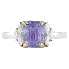 GRC Certified Light Purple Sapphire 18K White Gold Ring with Diamonds