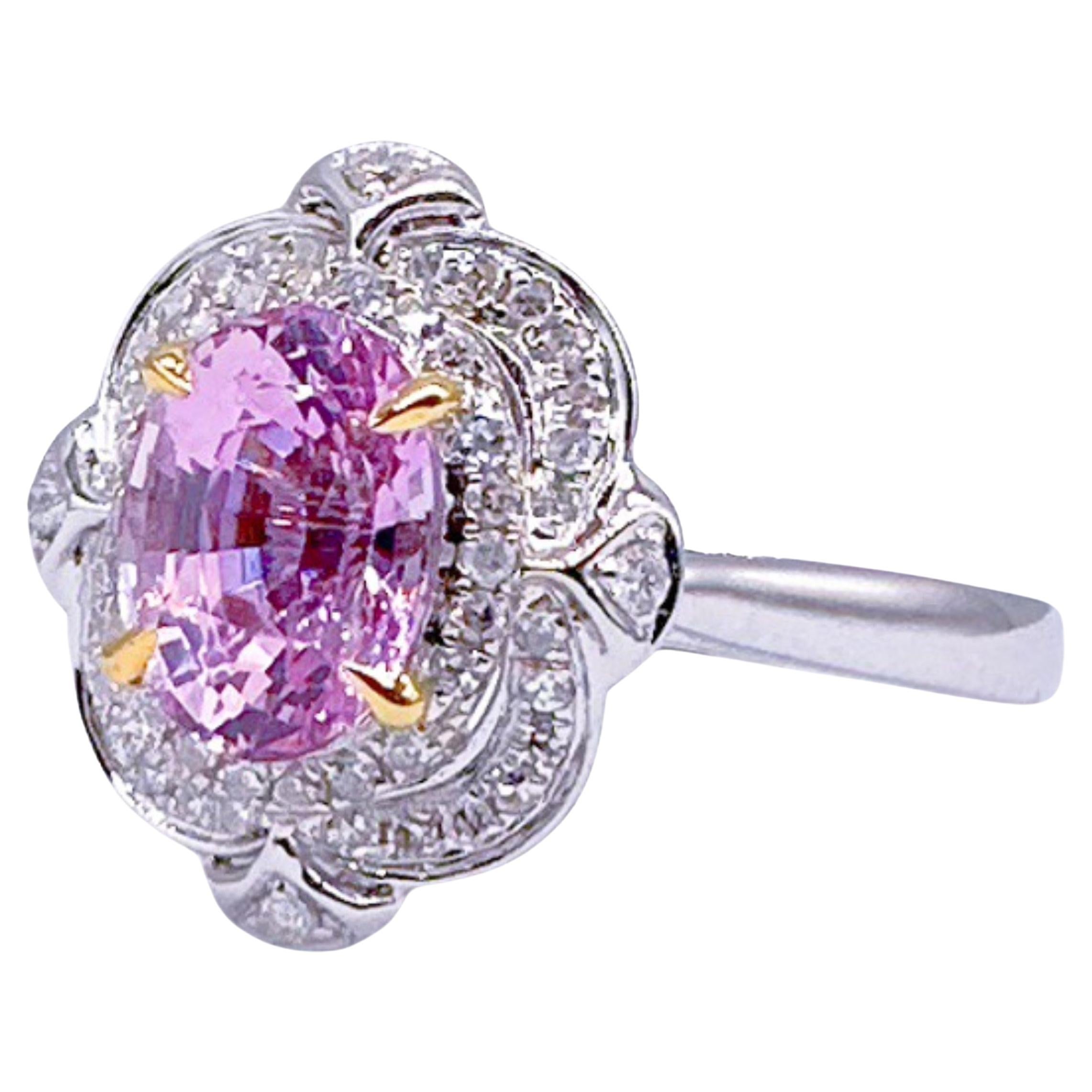 GRC Certified Padparadscha Sapphire 18K White Gold Cocktail Ring with Diamonds