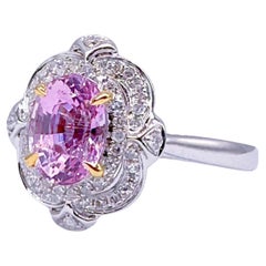GRC Zafiro Padparadscha certificado Anillo de cóctel de oro blanco de 18 quilates con diamantes