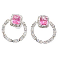 Pendientes de oro blanco de 18 quilates con zafiro Padparadscha certificado GRC y diamantes
