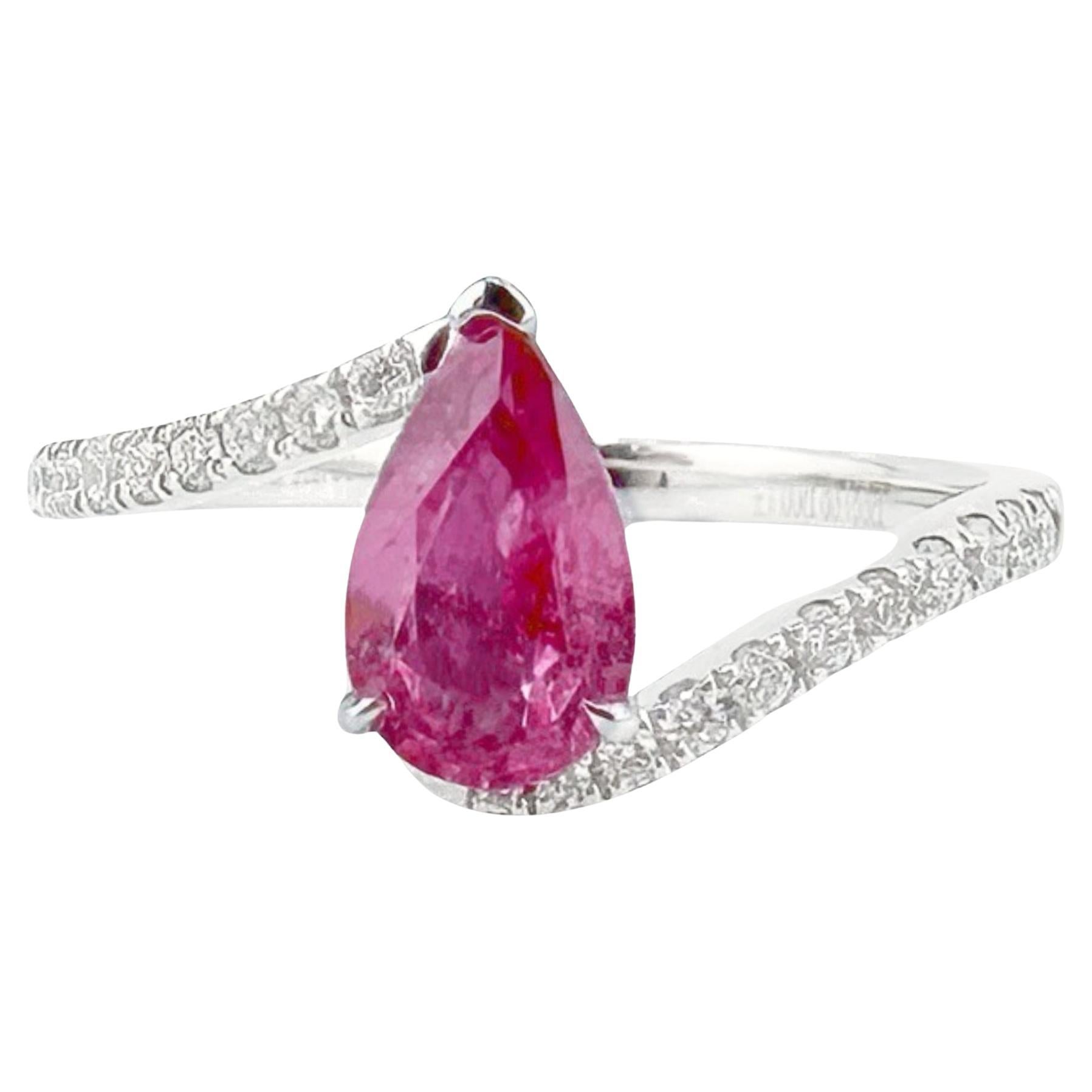 GRC Certified Padparadscha Sapphire 18K White Gold Ring with Diamonds