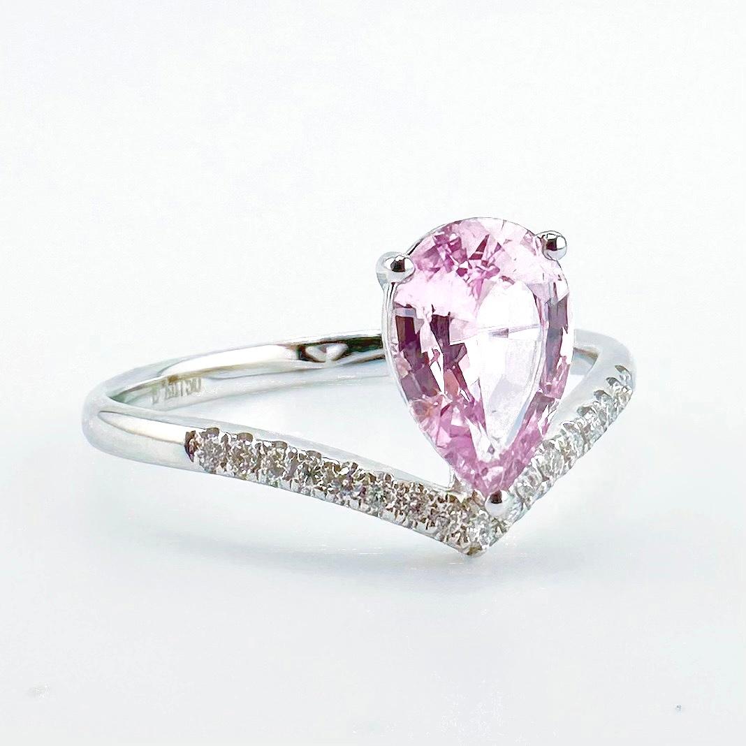 Pear Cut GRC Certified Pink Sapphire 18K White Gold Ring with Diamonds For Sale
