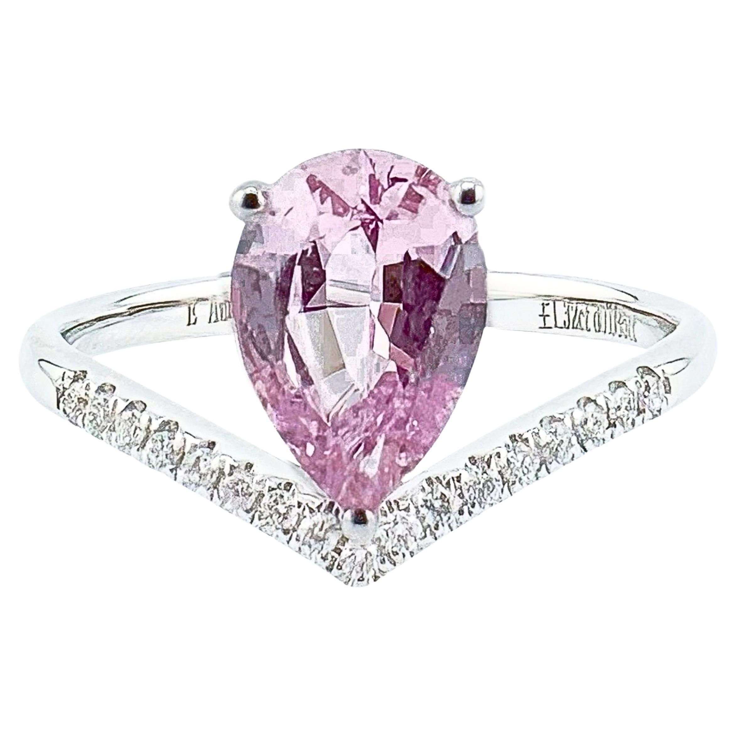 GRC Certified Pink Sapphire 18K White Gold Ring with Diamonds
