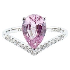 GRC Certified Pink Sapphire 18K White Gold Ring with Diamonds
