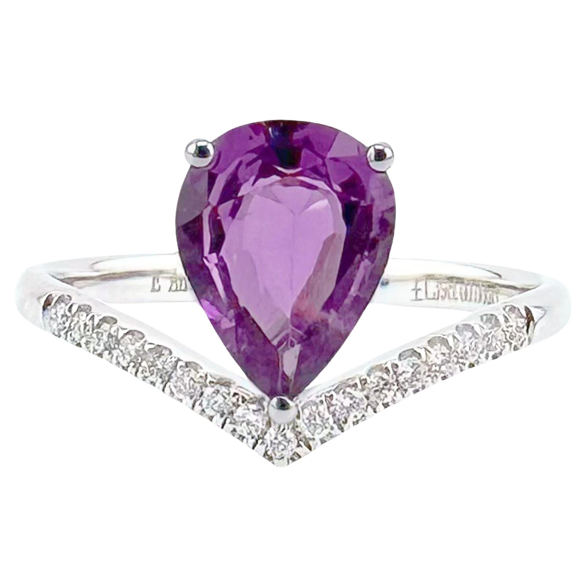 GRC Certified Purple Sapphire 18K White Gold Ring with Diamonds
