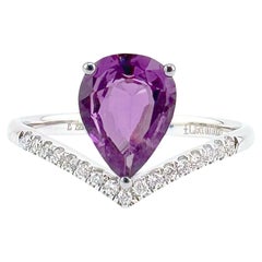 GRC Certified Purple Sapphire 18K White Gold Ring with Diamonds