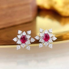 GRC Certified Ruby 18K White Gold Snowflake Earrings with Diamonds