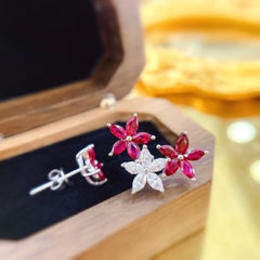 GRC Certified Ruby & Diamond 18K White Gold 'A&B' Stud Earrings
