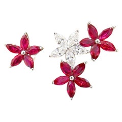 Pendientes "A&B" de oro blanco de 18 quilates con rubí y diamantes certificados GRC
