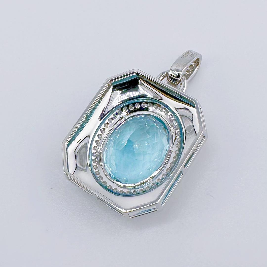 Colgante de diamantes de oro blanco de 18 quilates con aguamarina Santa María certificada GRC Corte oval en venta
