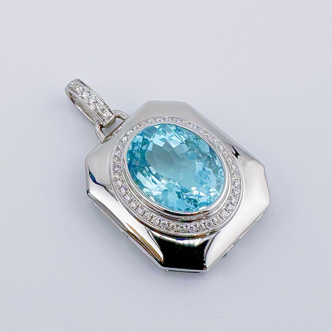 Femenino o masculino Colgante de diamantes de oro blanco de 18 quilates con aguamarina Santa María certificada GRC en venta