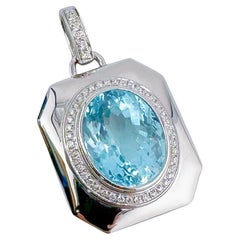 Ciondolo con diamante in oro bianco 18 carati certificato GRC Santa Maria Aquamarine