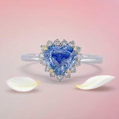 GRC Certified Unheated Heart - Shaped Sapphire 18K White Gold Diamond Ring