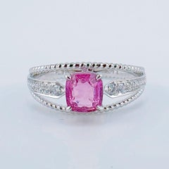 GRC Certified Unheated Padparadscha Sapphire 18K White Gold Diamond Ring