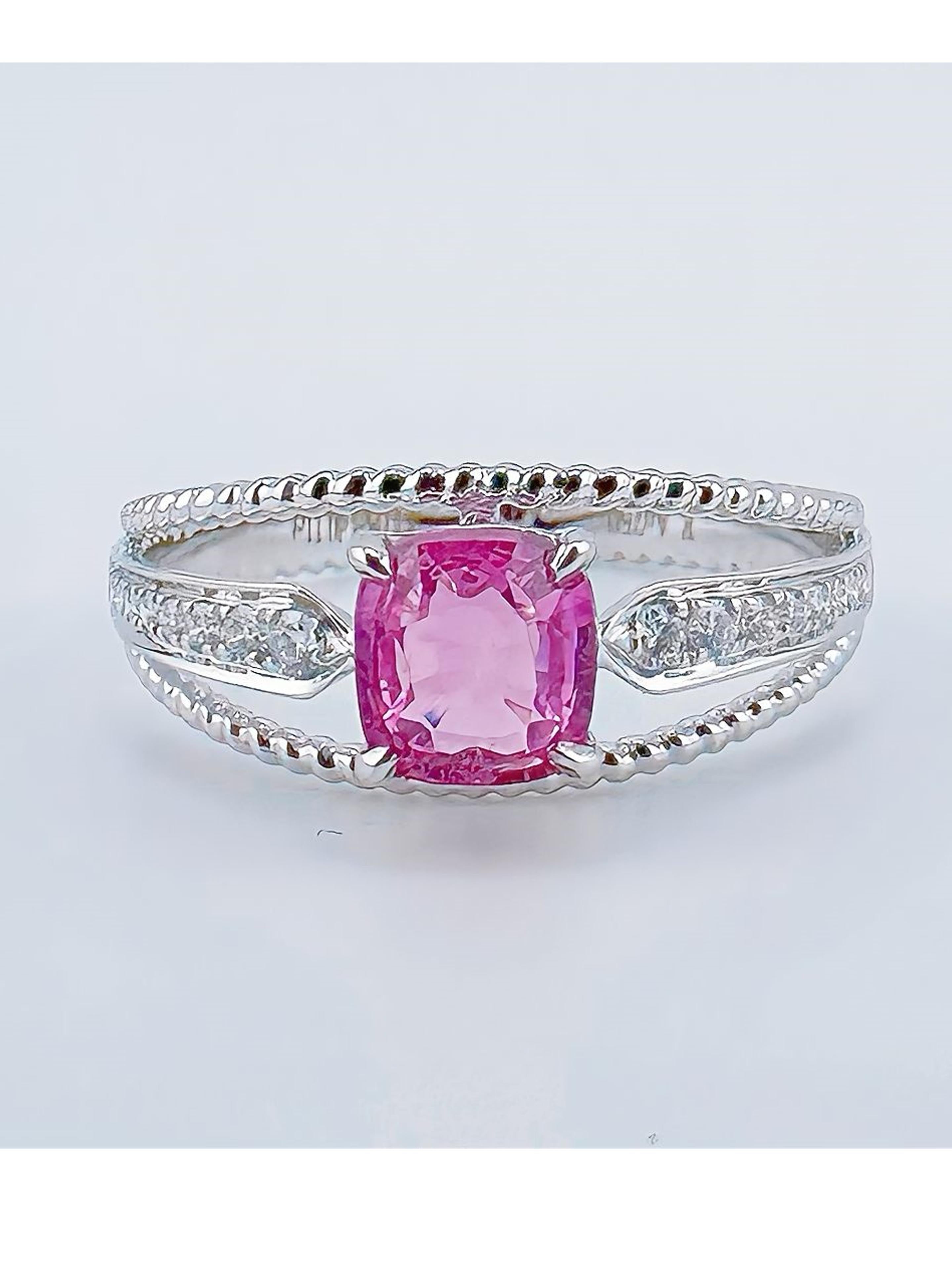Women's or Men's GRC Certified Unheated Padparadscha Sapphire 18K White Gold Diamond Ring For Sale