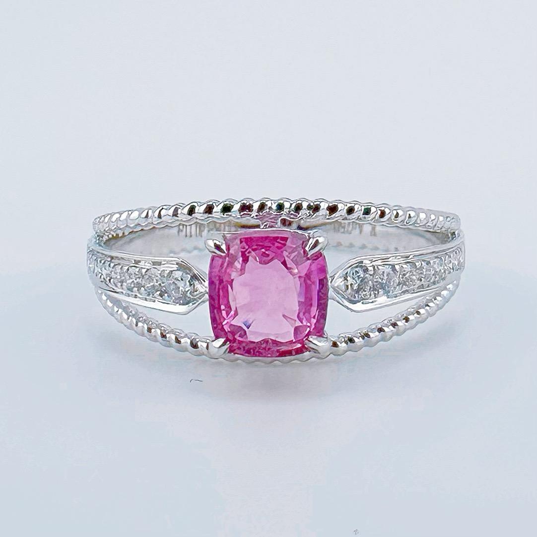 GRC Certified Unheated Padparadscha Sapphire 18K White Gold Diamond Ring For Sale 1