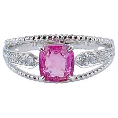 GRC Certified Unheated Padparadscha Sapphire 18K White Gold Diamond Ring
