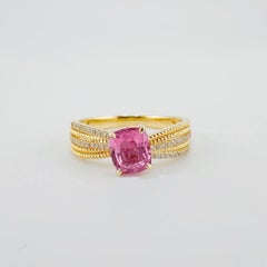GRC Certified Unheated Padparadscha Sapphire 18K Yellow Gold Diamond Ring