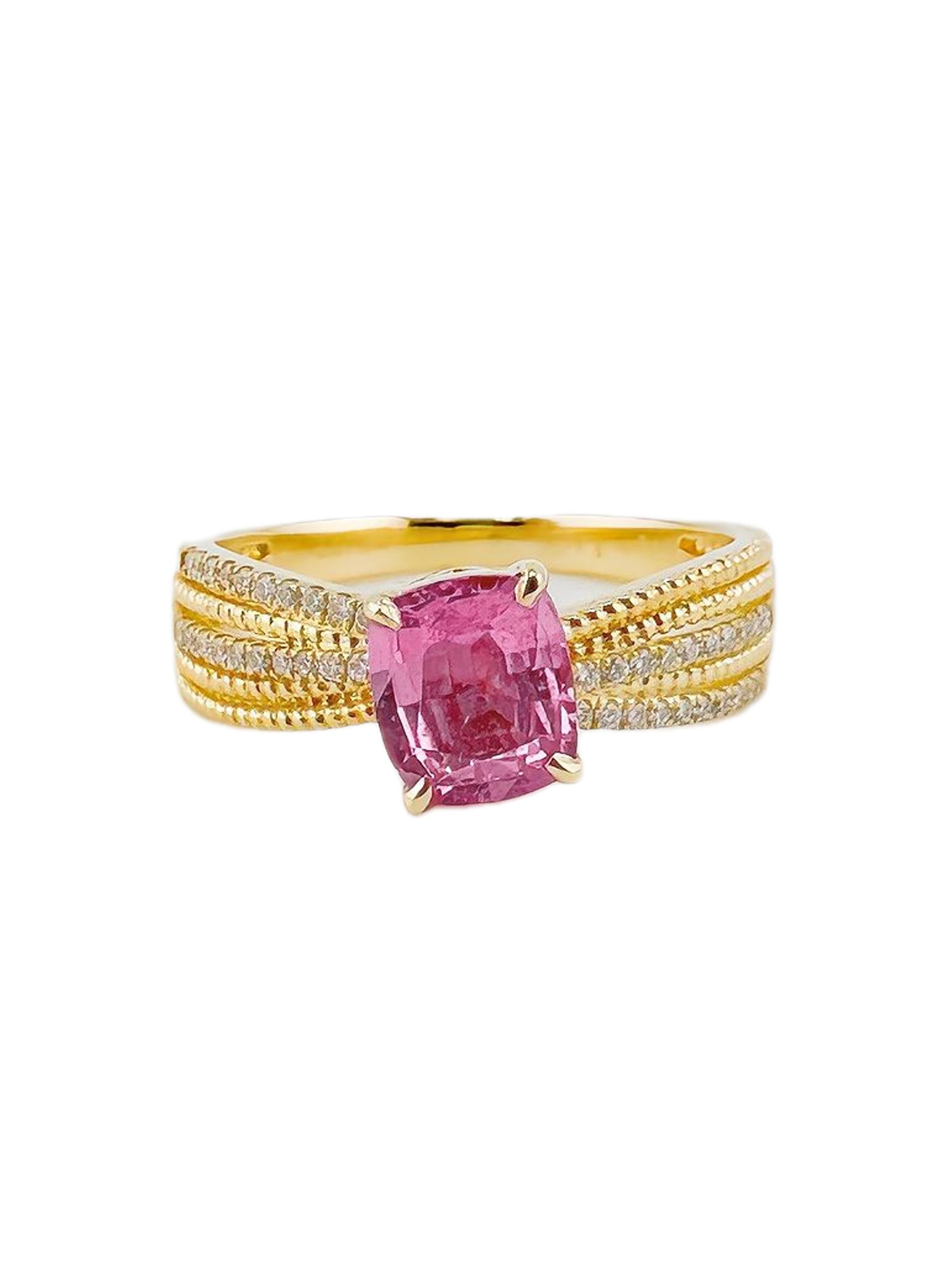 GRC Certified Unheated Padparadscha Sapphire 18K Yellow Gold Diamond Ring For Sale 2
