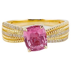 GRC Certified Unheated Padparadscha Sapphire 18K Yellow Gold Diamond Ring