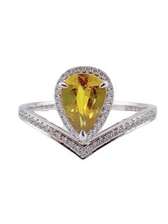 GRC Certified Unheated Yellow Sapphire 18K White Gold Diamond Ring