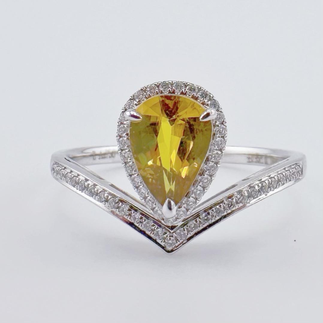 GRC-zertifizierter unbeheizter gelber Saphir 18K Weißgold Diamantring für Damen oder Herren im Angebot