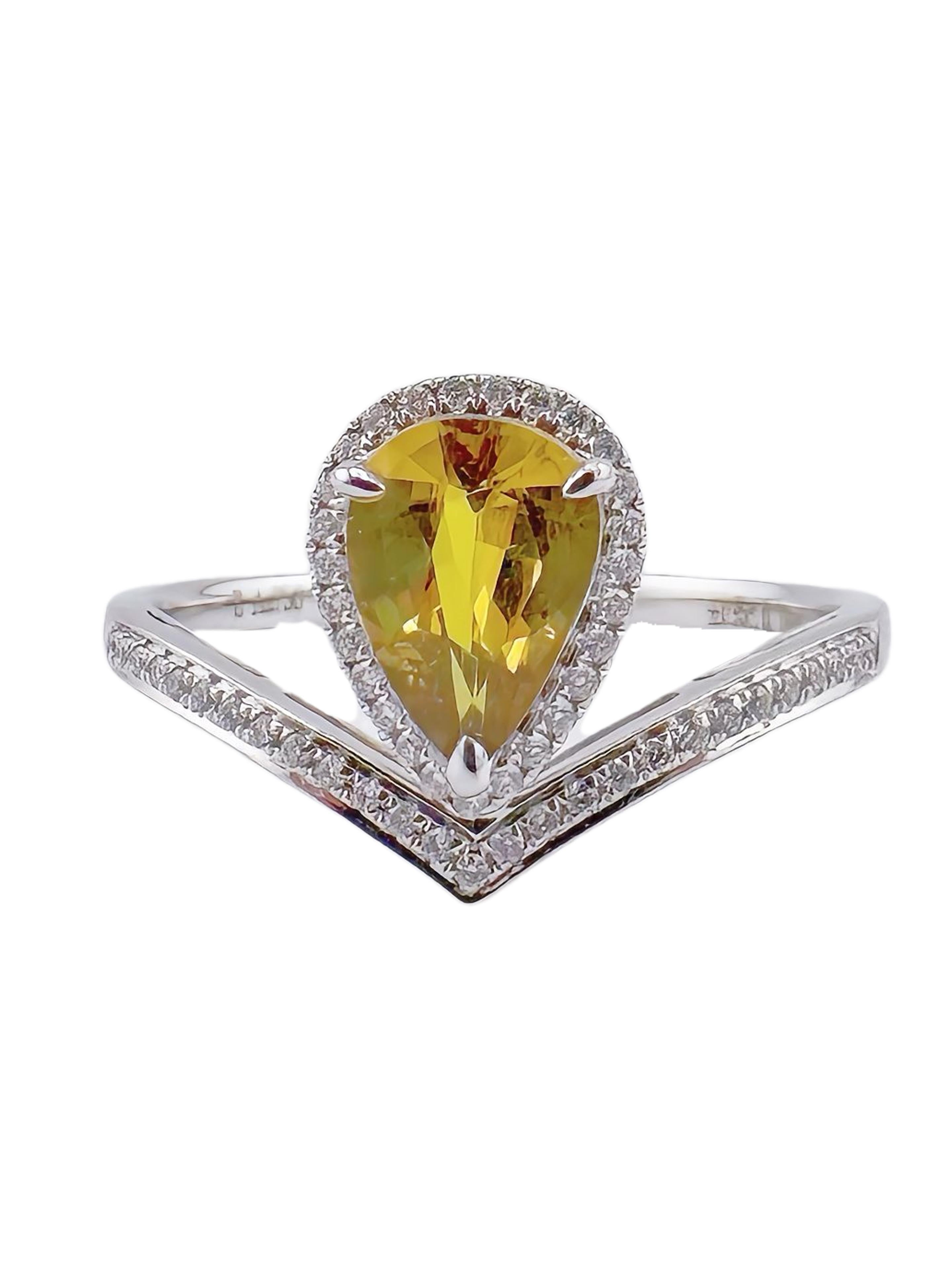 GRC-zertifizierter unbeheizter gelber Saphir 18K Weißgold Diamantring im Angebot 1