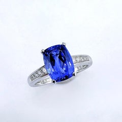 GRC Certified Vivid Blue 2.38 CT Tanzanite 18K White Gold Ring with Diamonds