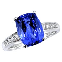 GRC Certificado Azul Vivo 2,38 CT Tanzanita Anillo de Oro Blanco de 18 quilates con Diamantes