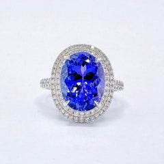 GRC Certified Vivid Blue 5.11 CT Tanzanite 18K Gold Ring with Diamonds