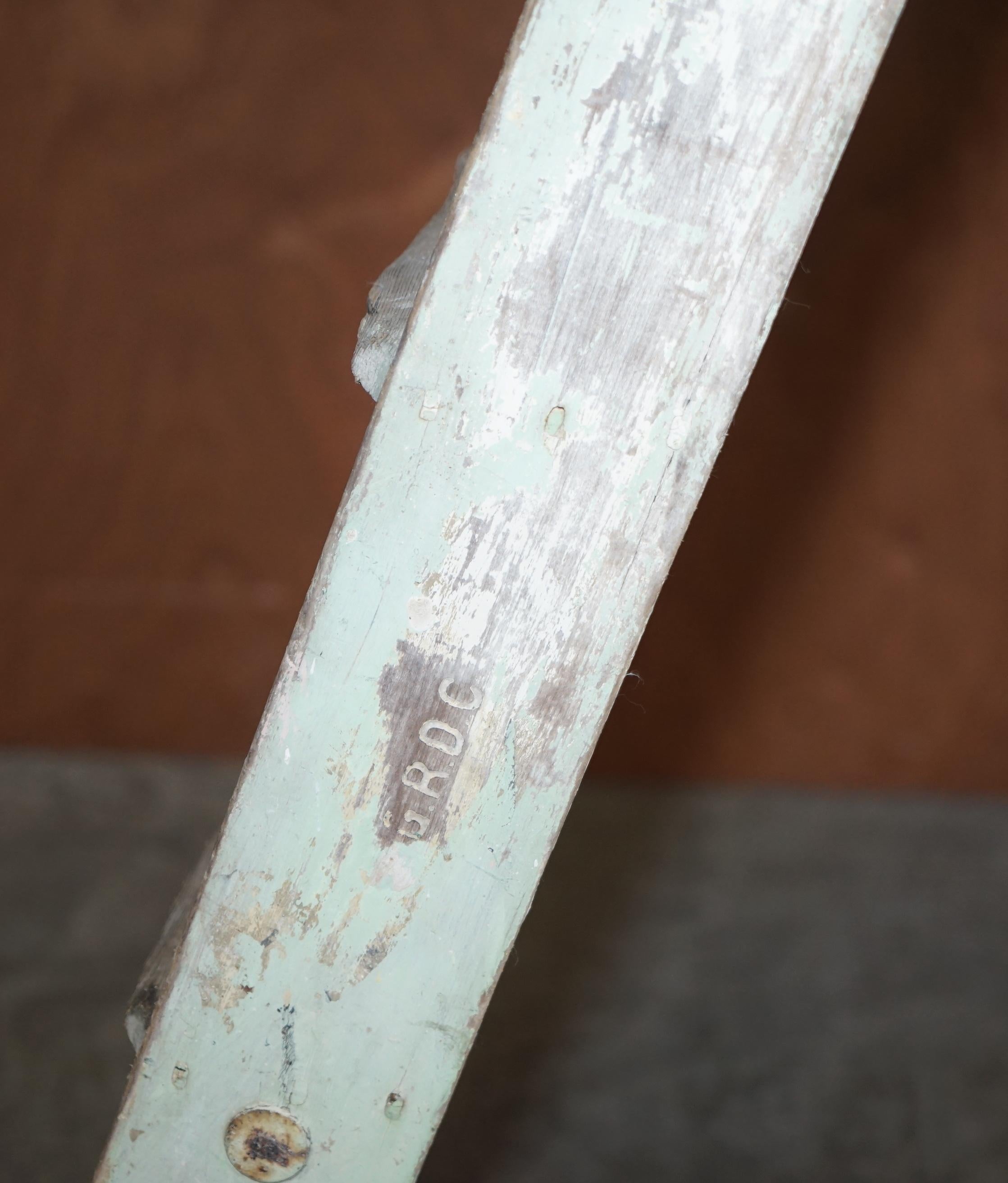 Grdc Stamped Pitch Pine circa 1920's Original Aqua Green Paint Decorators Ladder For Sale 1