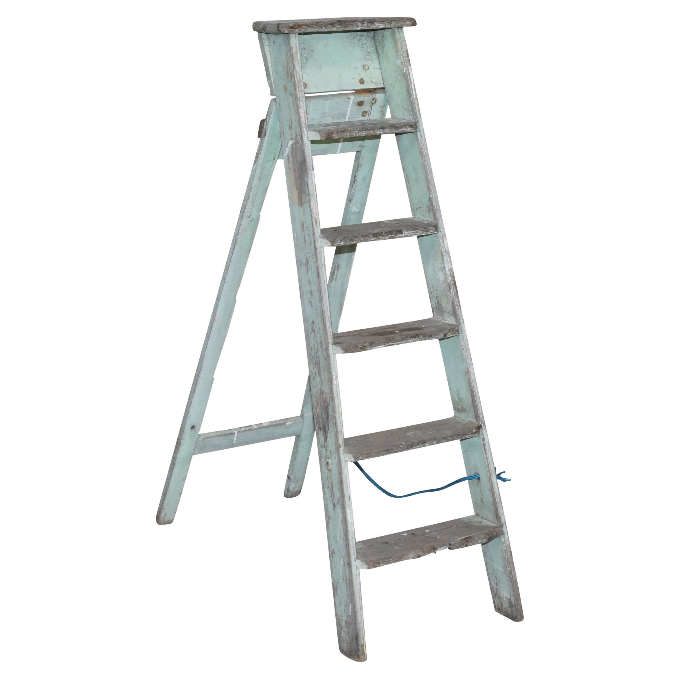 Grdc Stamped Pitch Pine circa 1920's Original Aqua Green Paint Decorators Ladder