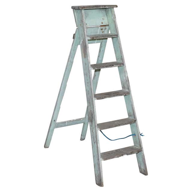 Green Library Step Ladder Library Ladder with Brass Top Handle at 1stDibs | brass library ladder ...